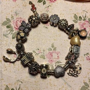 Pink Themed RETIRED Pandora Bracelet w/ charms.